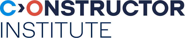 The logo for the constructor institute is blue and red.