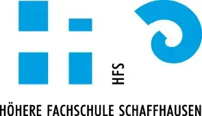 A blue and white logo for highere fachschule schaffhausen