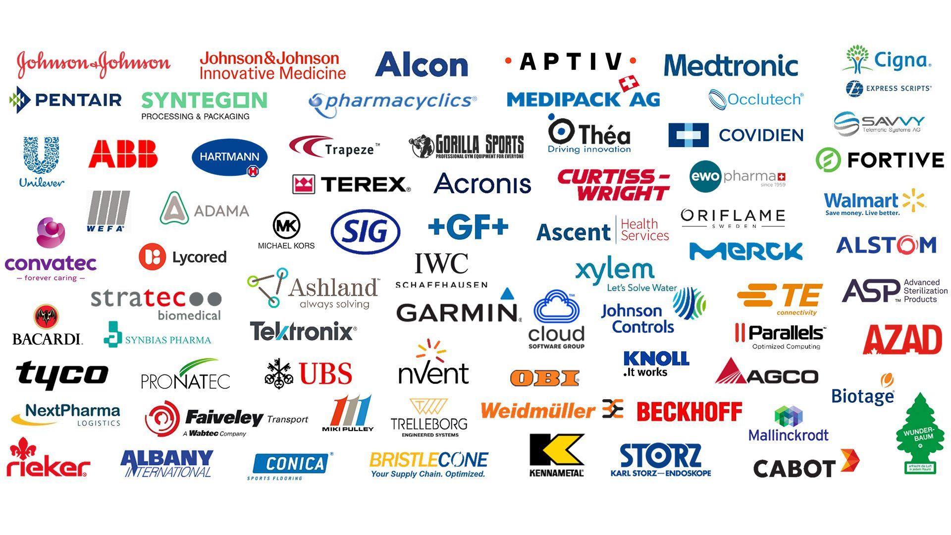 Eine Reihe verschiedener Logos auf weissem Hintergrund